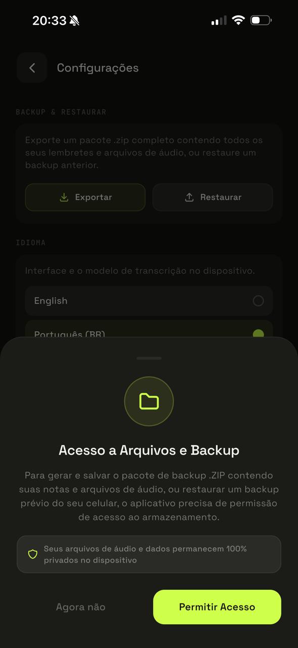 Tela de configurações